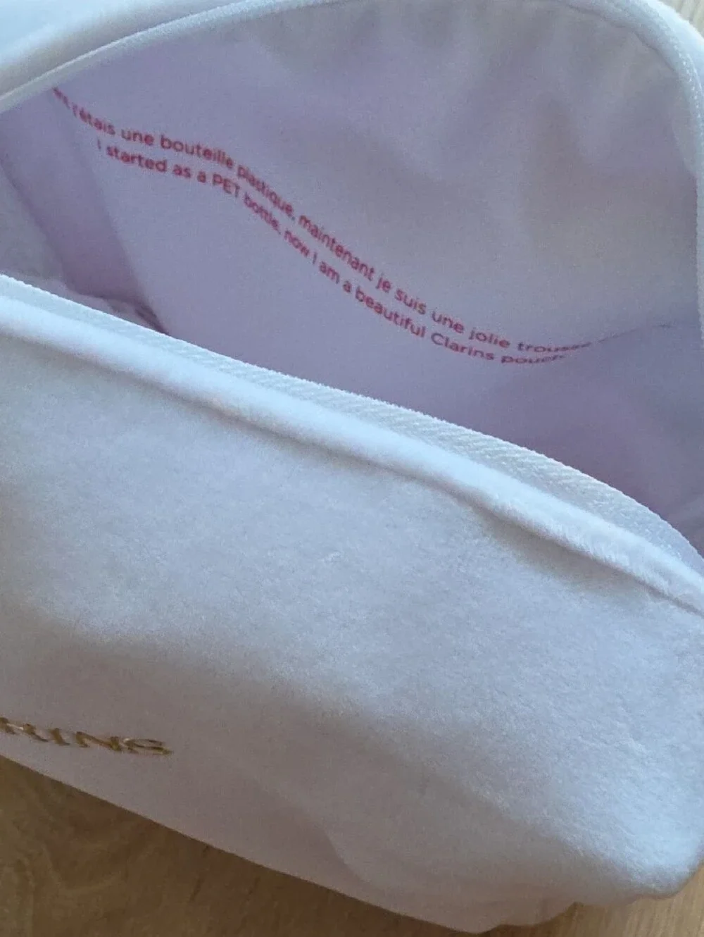 NWOT Clarins White Velvet Toiletry Bag